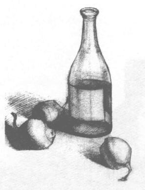 瓶子和梨子组合素描画法步骤03