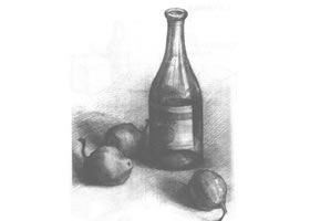 瓶子和梨子素描画法