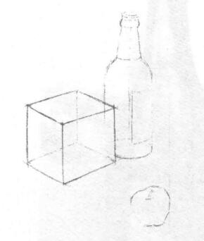 三个静物组合素描画法步骤01