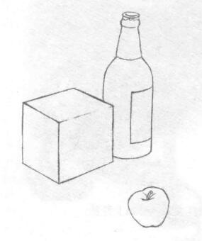 三个静物组合素描画法步骤02