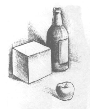 三个静物组合素描画法步骤03