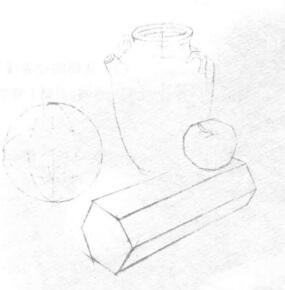 四个静物组合素描画法步骤01