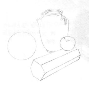 四个静物组合素描画法步骤02