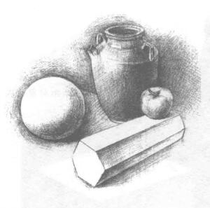 四个静物组合素描画法步骤03