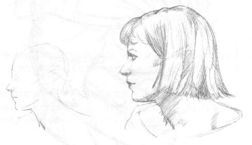女性头部素描绘制步骤01