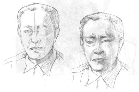 老年人头部素描绘制实例02