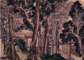 明代丁云鹏《松林客至图轴》欣赏
