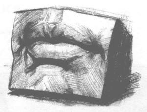 石膏嘴巴的素描画法步骤03