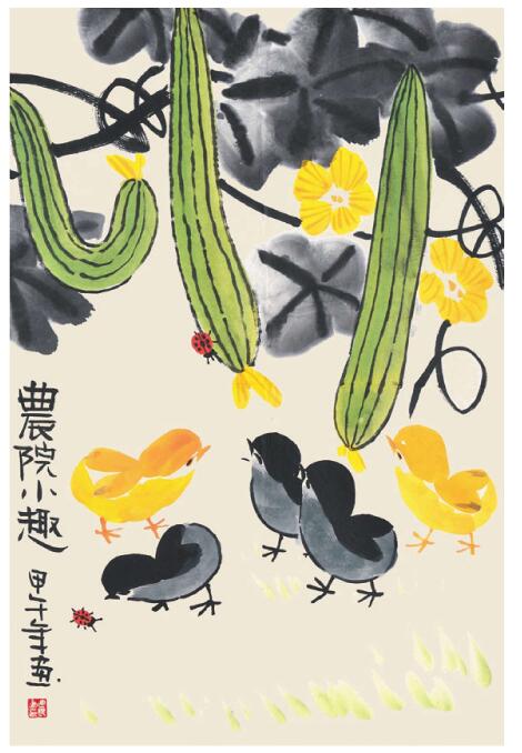小鸡儿童国画