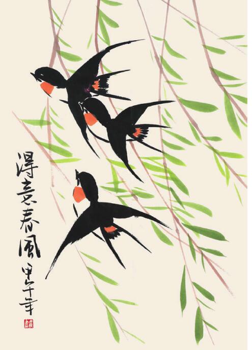 燕子儿童国画