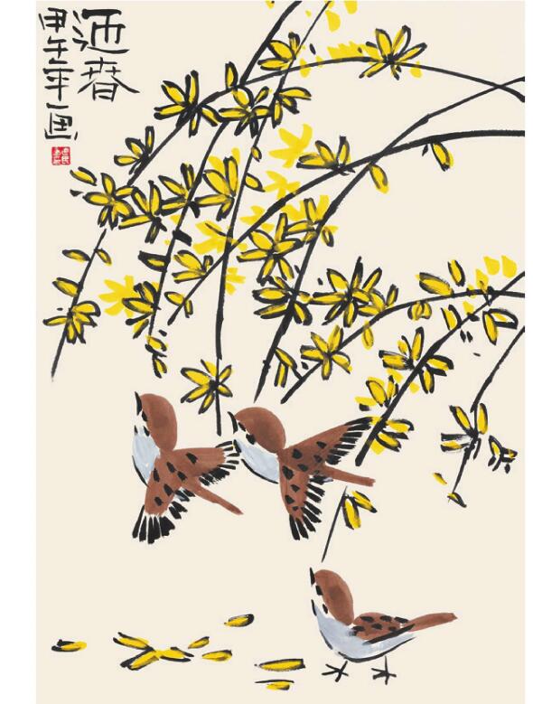 麻雀儿童国画