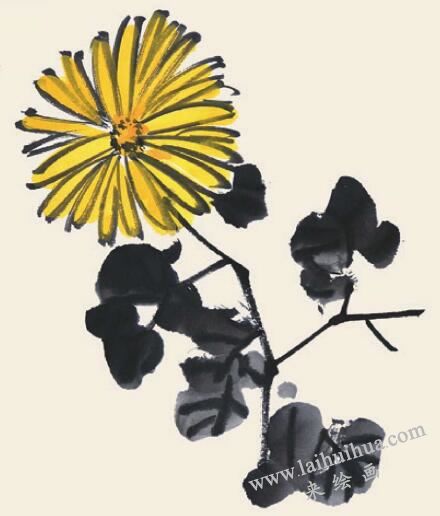 菊花儿童国画
