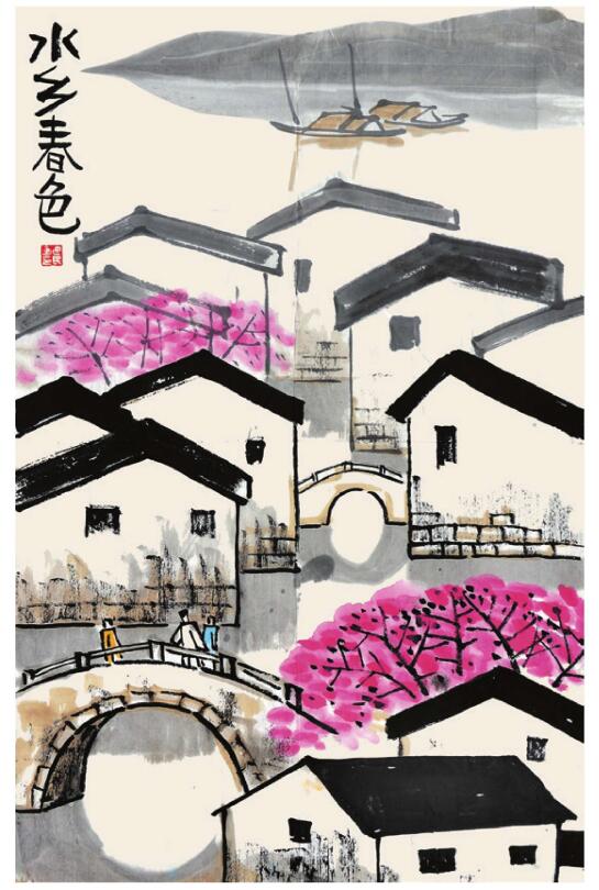 水乡春色儿童国画
