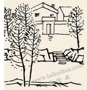 山村秋色儿童国画画法步骤03