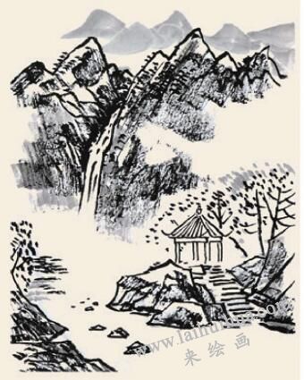 高山流水儿童国画