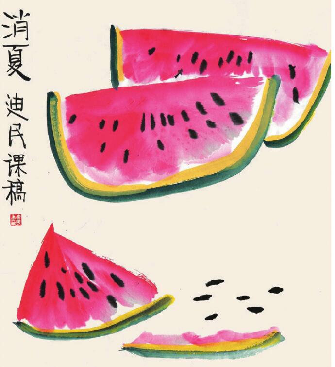 西瓜儿童国画