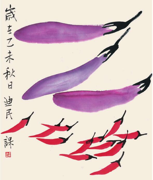 茄子、辣椒儿童国画