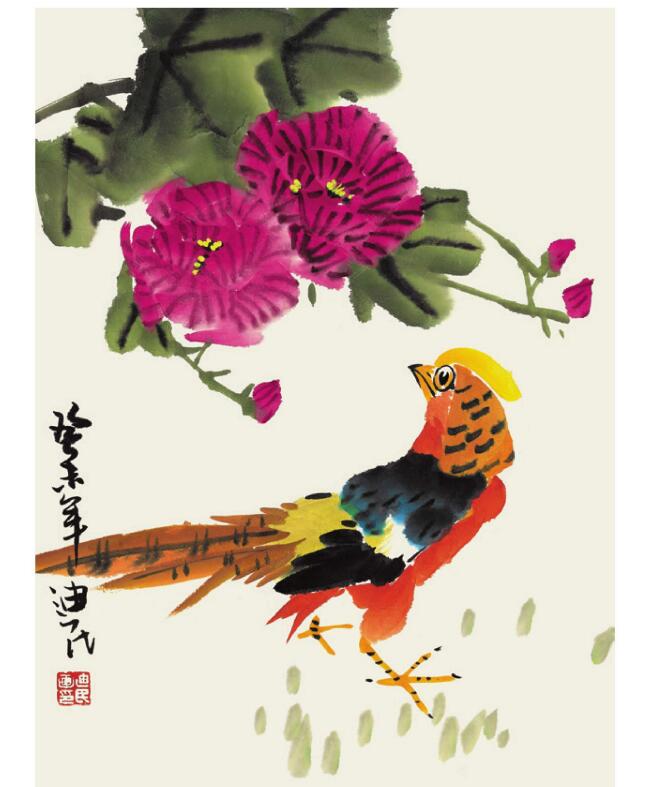 锦鸡儿童国画