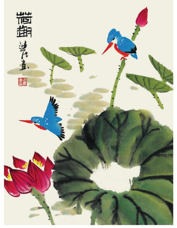 翠鸟儿童国画