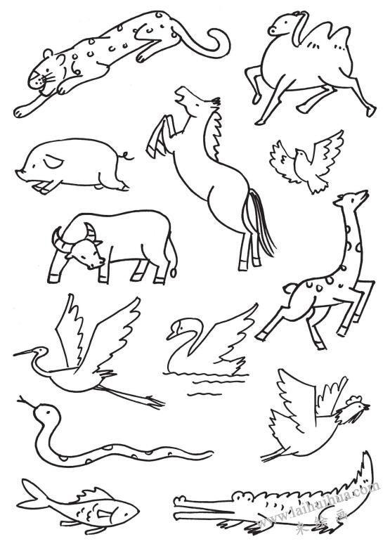 运动中的动物，简笔画02