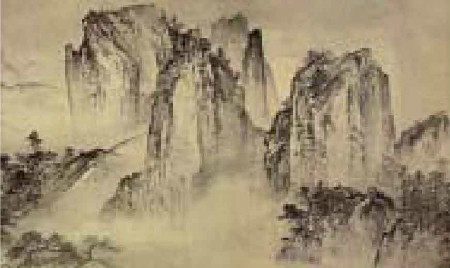 《溪山清远图》中山体构图断笔，墨色晕染草率
