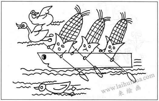 比赛游泳，简笔画