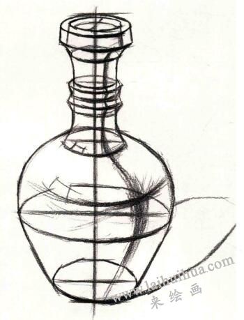 长颈陶瓶结构素描作画步骤03