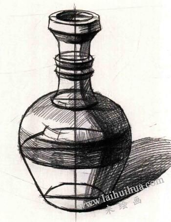 长颈陶瓶结构素描作画步骤04