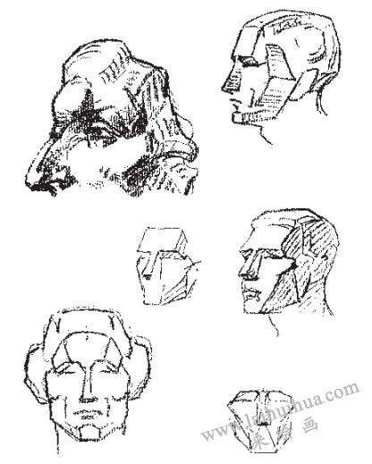 人像素描中的头部体块结构01