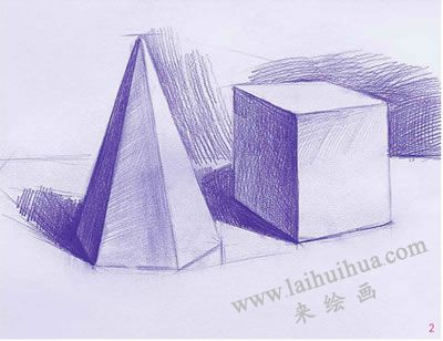 六棱锥体和正方体素描表现步骤02