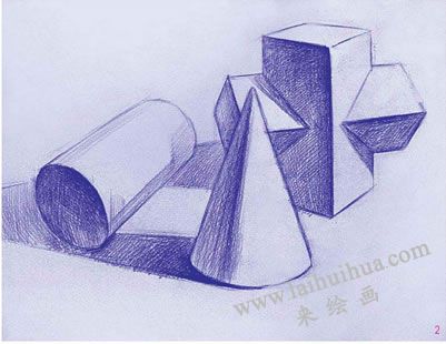 三个几何体组合素描表现步骤02