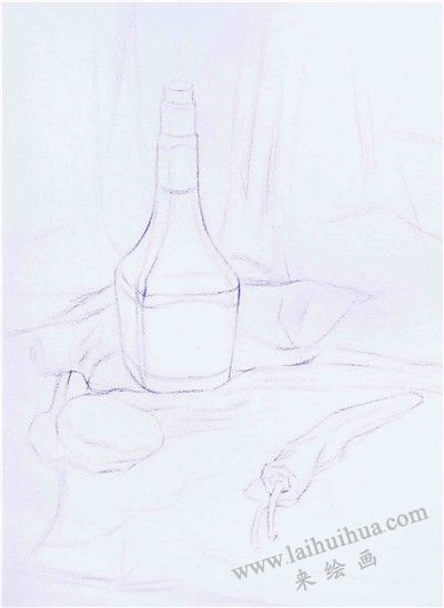 《酱油瓶与蔬菜》素描写生步骤01