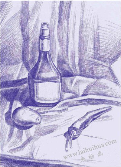 《酱油瓶与蔬菜》素描写生步骤02
