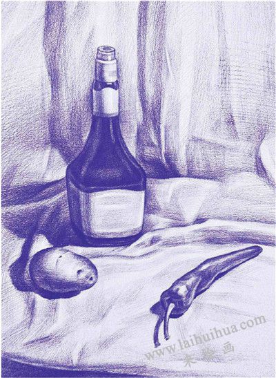 《酱油瓶与蔬菜》素描写生步骤