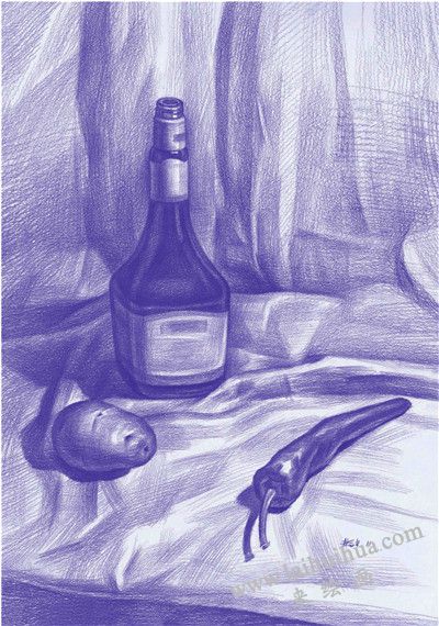 《酱油瓶与蔬菜》素描写生步骤