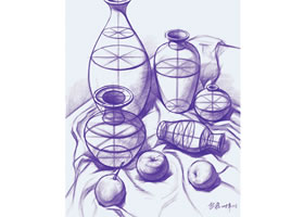 器皿组合素描结构画法