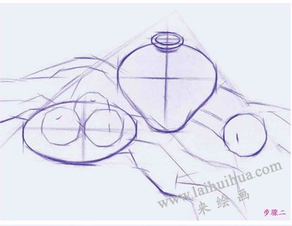水果组合素描结构画法步骤02