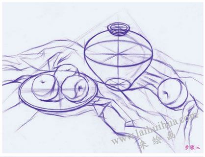 水果组合素描结构画法步骤03