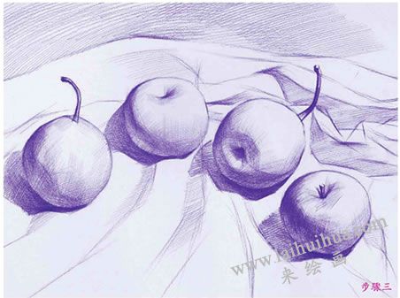水果组合素描明暗画法步骤03