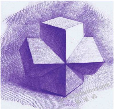 四棱柱十字贯穿体素描明暗画法