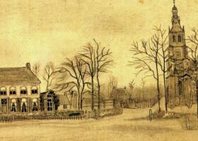 梵高《埃顿的教堂和牧师住宅》油画作品