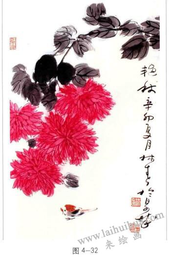 国画菊花,色勾