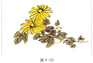 国画菊花，勾染