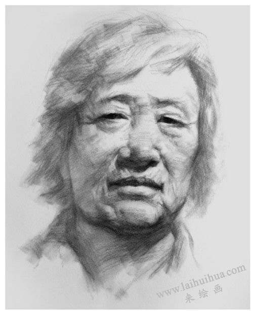 女性老年人头像素描画法步骤04