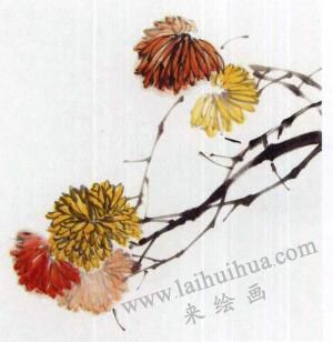 国画菊花的范画练习步骤02，范例二