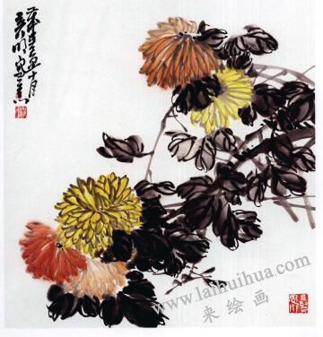 国画菊花的范画练习步骤04，范例二