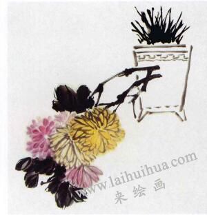 国画菊花的范画练习步骤03，范画三