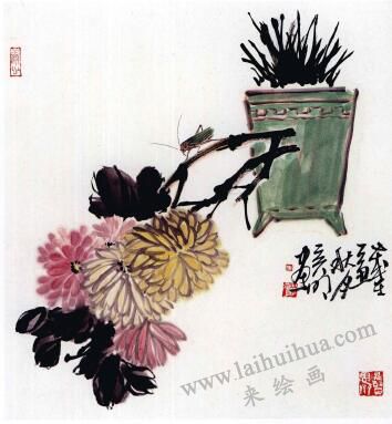 国画菊花的范画练习步骤04，范画三