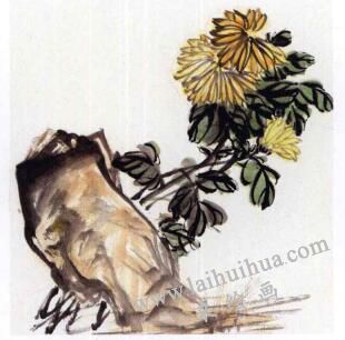 国画菊花的范画练习步骤03，范画四