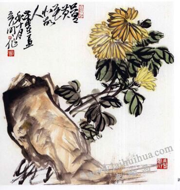 国画菊花的范画练习步骤04，范画四